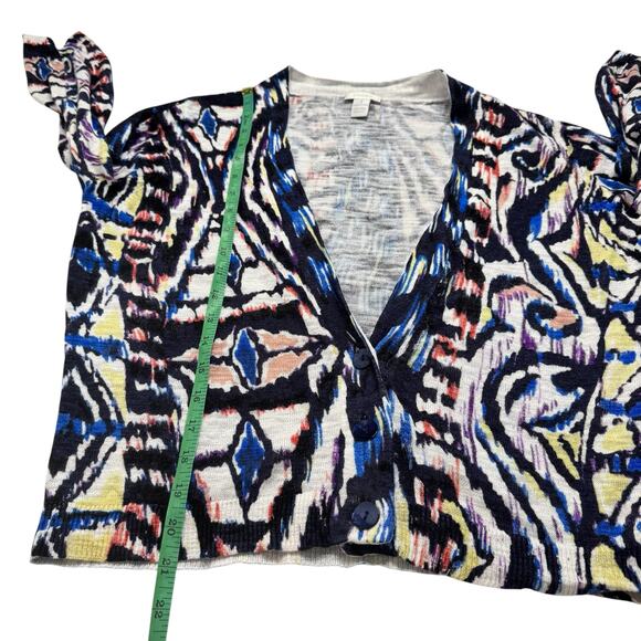 CHICOS Linen Blend Kaleidoscope Cardigan Sweater Sz Medium (1) Black Multicolor - Picture 8 of 9
